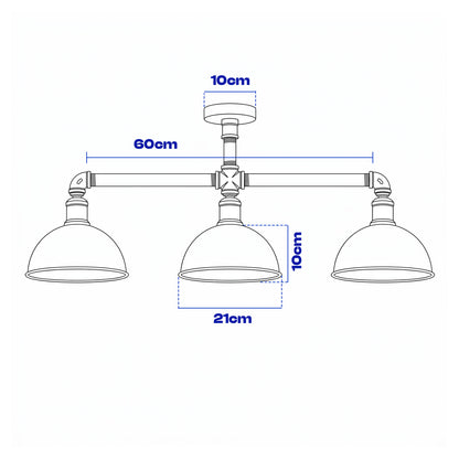 Industrial Pipe 3 Way Ceiling Light Adjustable E27 Steampunk~2690