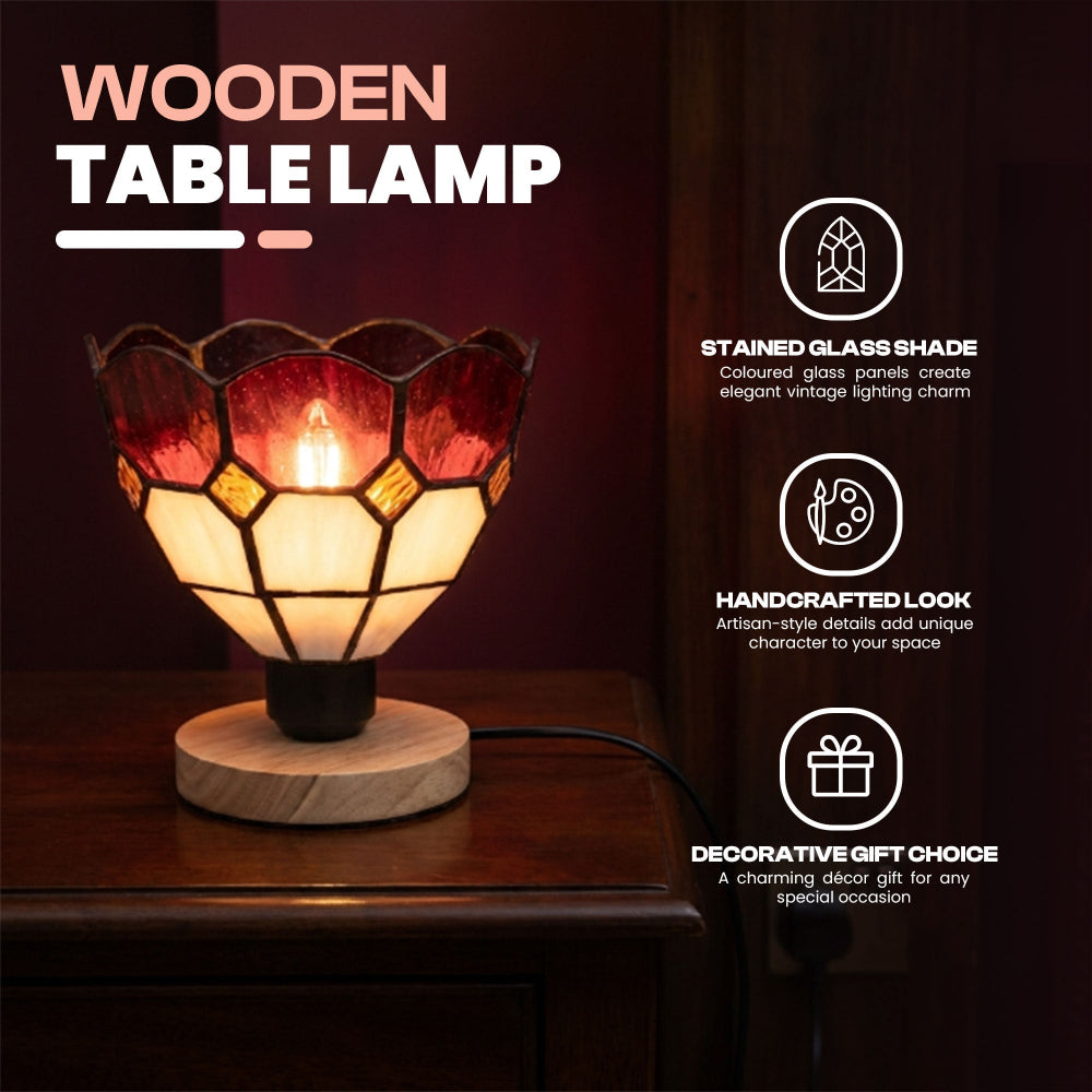 Wooden Table Lamp with Mosaic Glass Shade E27~4038