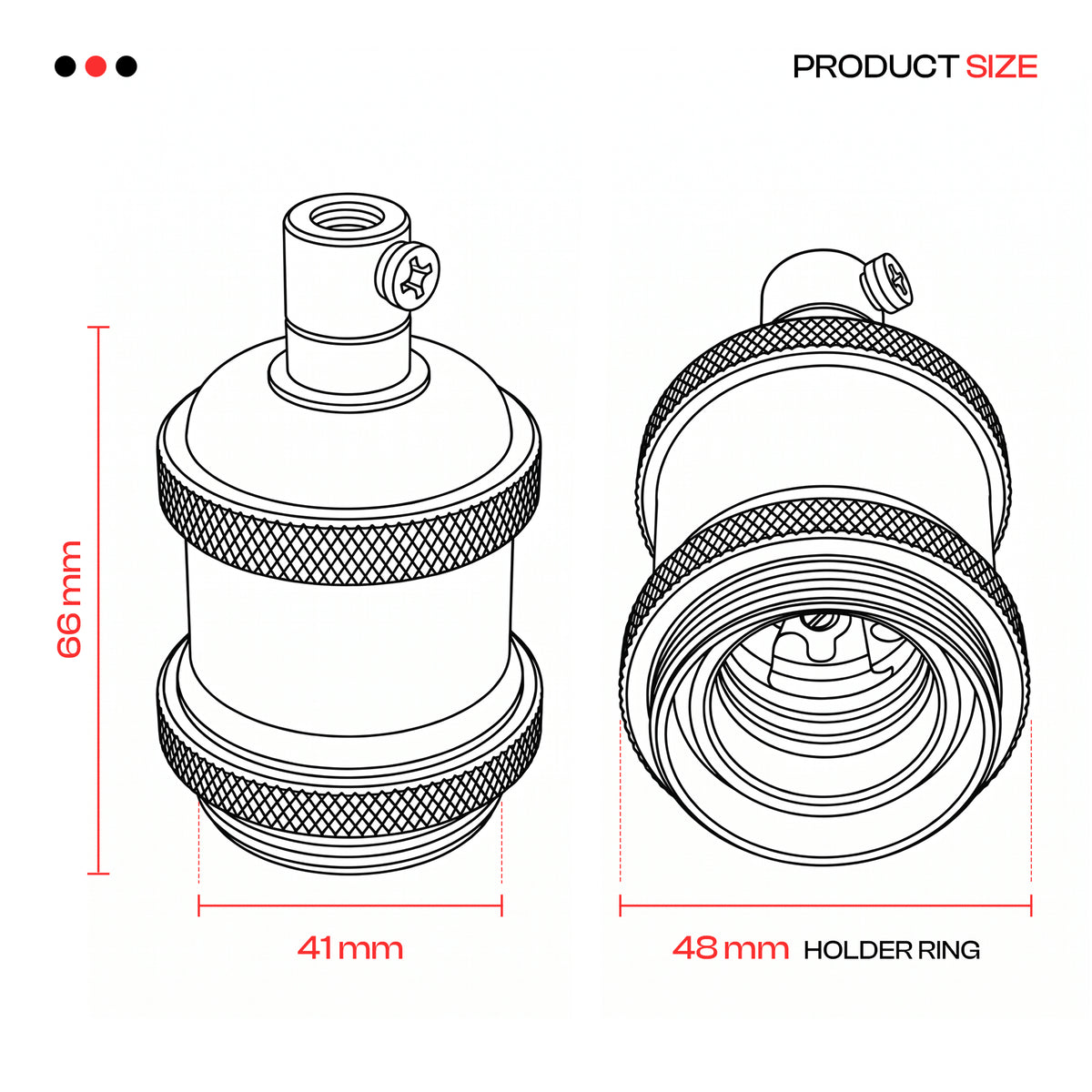 E27 Retro Metal Lamp Holder, Vintage Edison Screw Bulb Socket for Pendant Lights ~3270