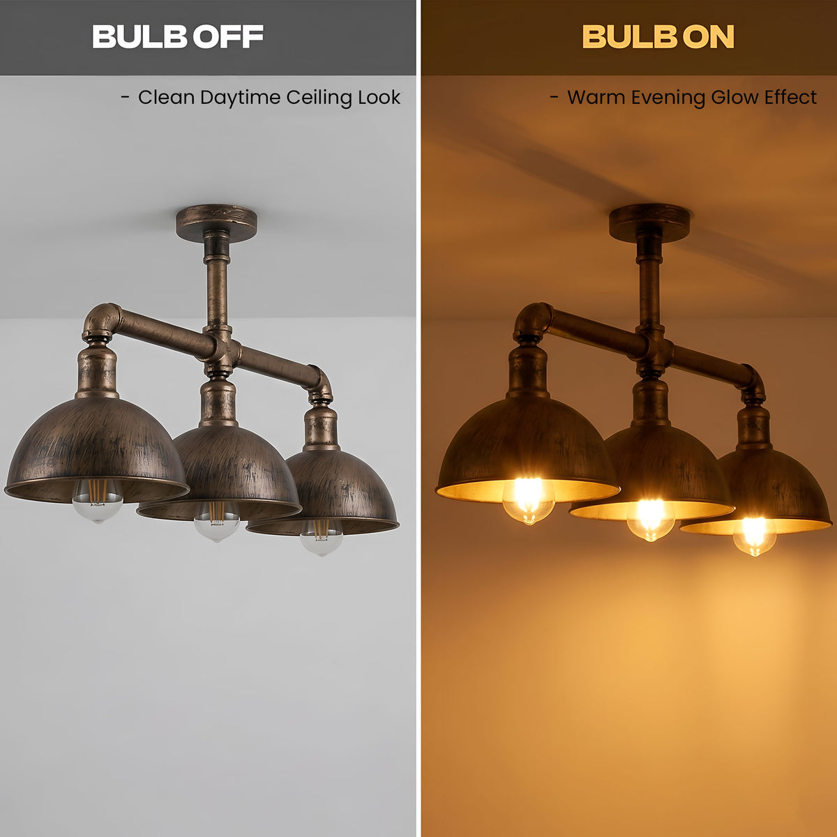 Industrial Pipe 3 Way Ceiling Light Adjustable E27 Steampunk~2690