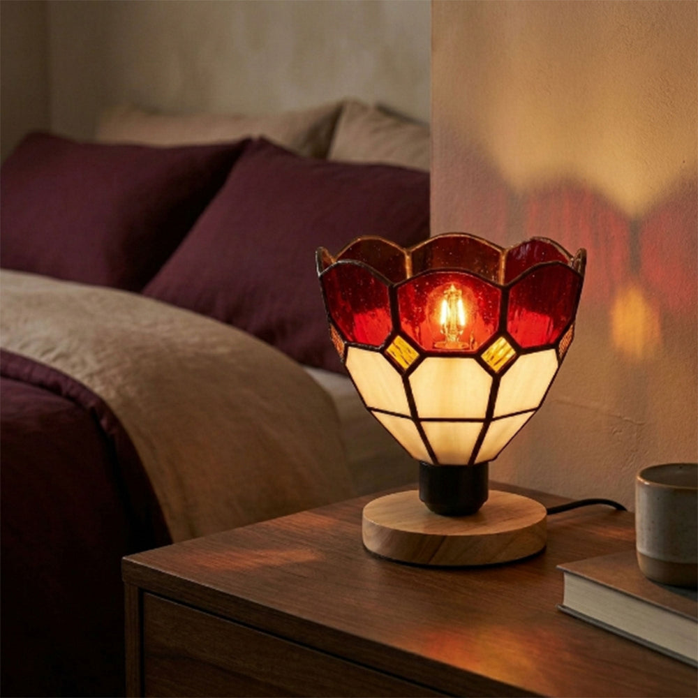 Wooden Table Lamp with Mosaic Glass Shade E27~4038
