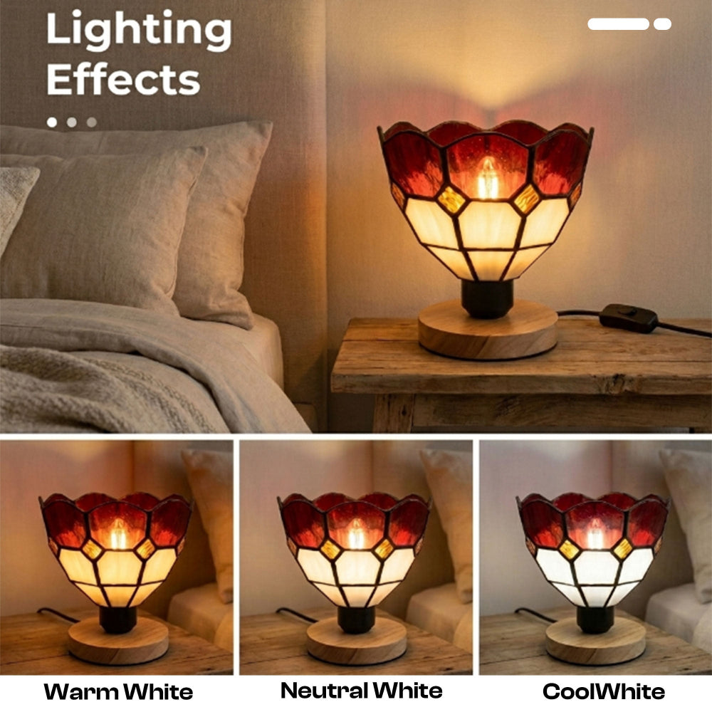 Wooden Table Lamp with Mosaic Glass Shade E27~4038
