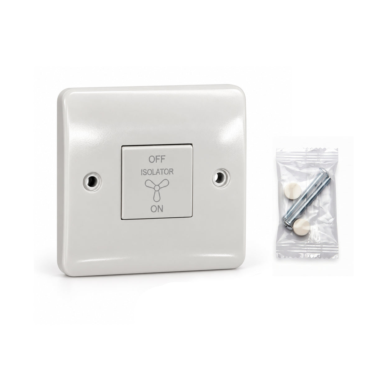 White Electrical Switches – LED Dimmer & Fan Isolator~4084
