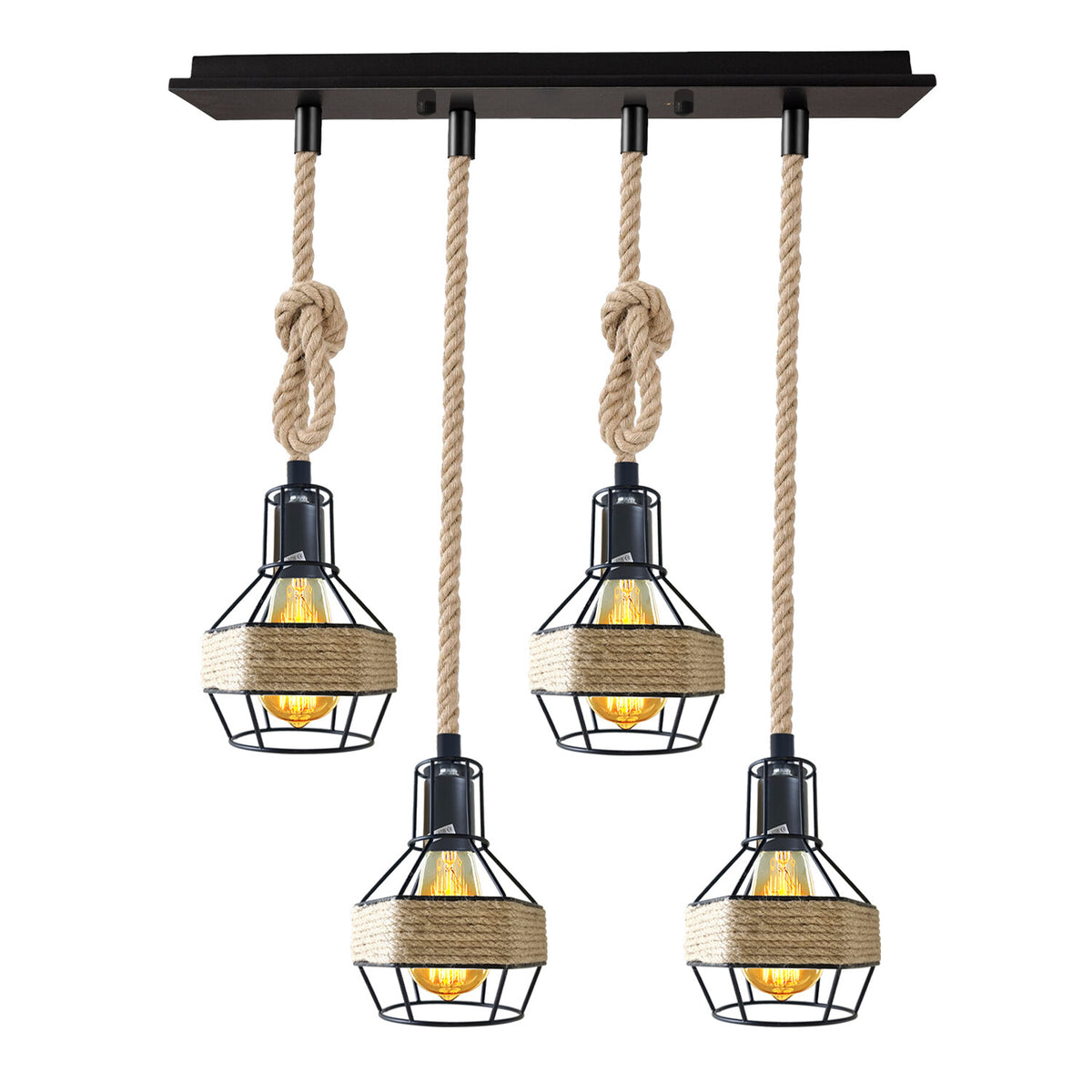 Jute Rope Pendant Light Fitting with Metal Shades~4084