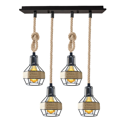 Jute Rope Pendant Light Fitting with Metal Shades~4084