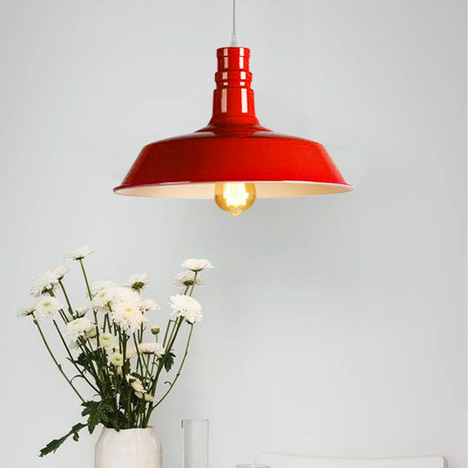 Industrial Vintage Modern Metal Retro E27 Ceiling Red Barn Pendant Shade - Application Image 1