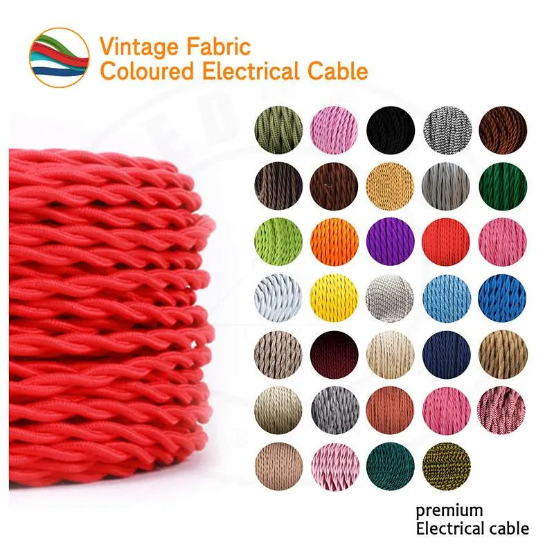 Vintage 10 meter 2 core Twisted Braided Cable, Electrical Fabric