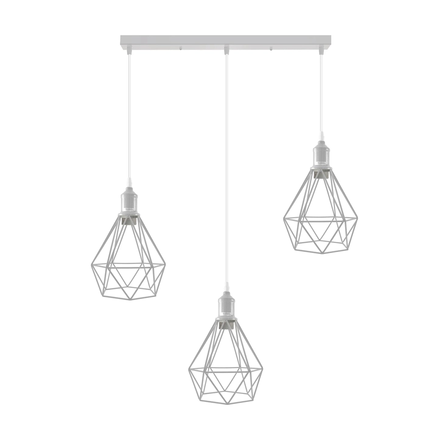 White Cage Shade Rectangle Ceiling Rose Pendant Light Fixture