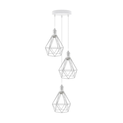 Stunning White Diamond Cage Pendant Light for Living Room, Bar, or Restaurant - Ideal Lighting Choice for Ambiance and Style