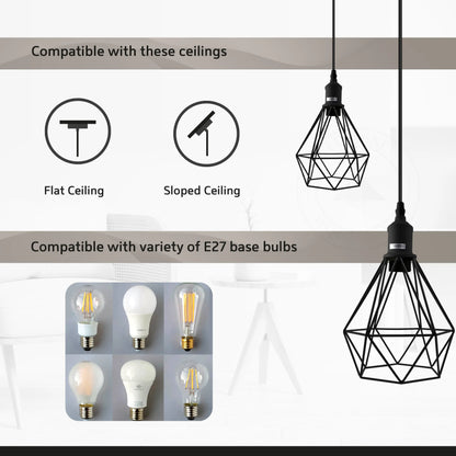 3-way Diamond Cage Shade White Ceiling Pendant Lamp Fittings -Detail image