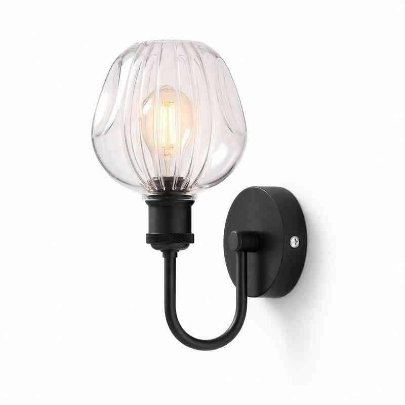 Glass Wall Light, Amber Bell Copper or Black Ribbed Tulip, E27~4089