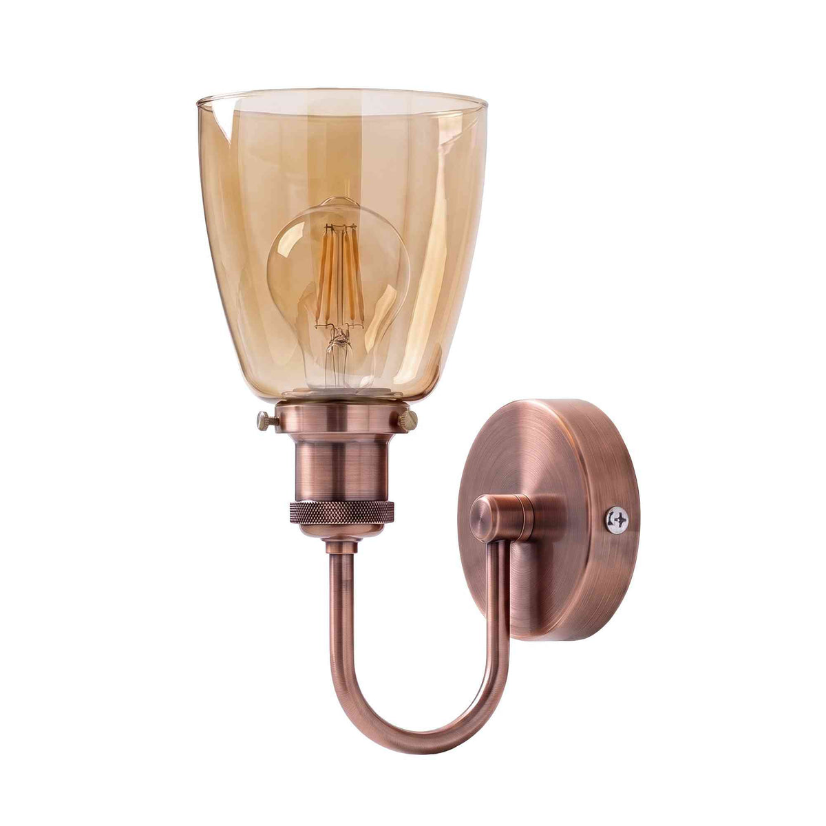 Glass Wall Light, Amber Bell Copper or Black Ribbed Tulip, E27~4089