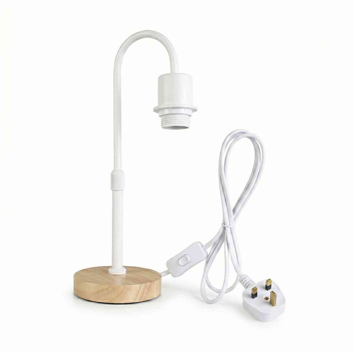 Wooden Base Table Lamp with Curved Arm E27 Inline Switch UK Plug~4087
