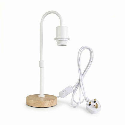 Wooden Base Table Lamp with Curved Arm E27 Inline Switch UK Plug~4087