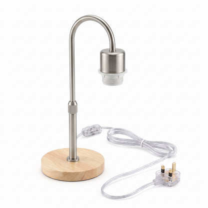Wooden Base Table Lamp with Curved Arm E27 Inline Switch UK Plug~4087
