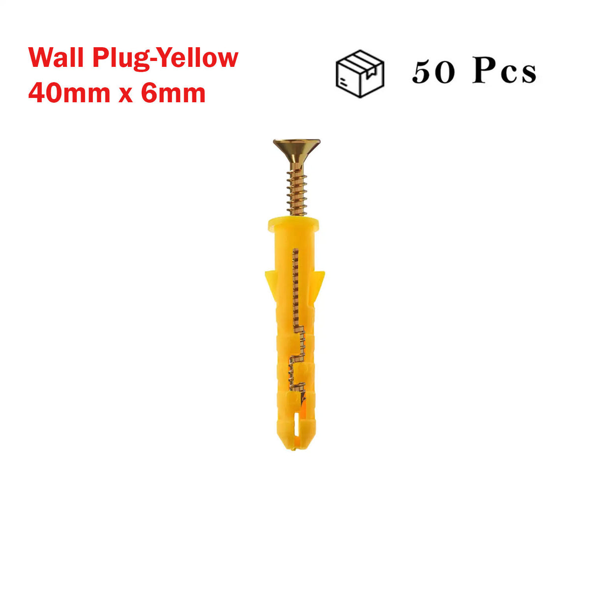 Yellow Plastic Wall Plugs 40mm x 6mm with Screws ~4062