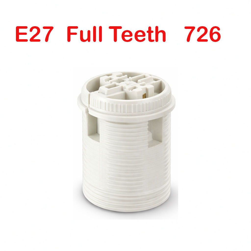White E27 Lamp Holder with Fully Threaded Body and Snap-On Lid~4066