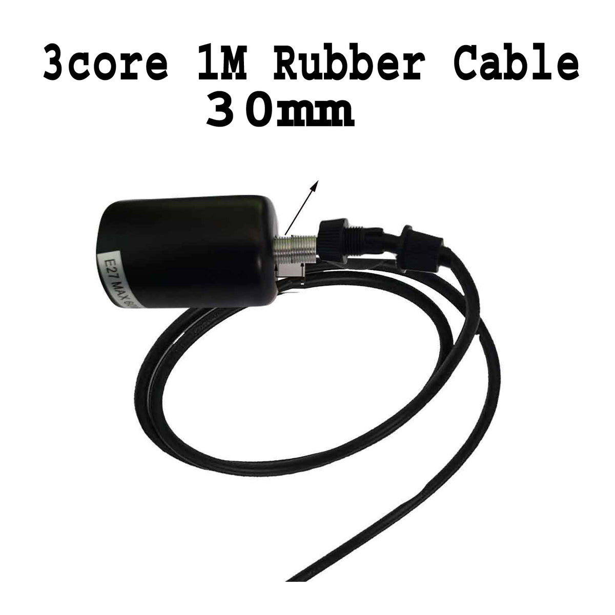 E27 Lamp Holder with 1m 3 Core Rubber Cable Black~4073
