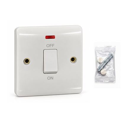 20A Double Pole Switch with Neon Indicator White~4083