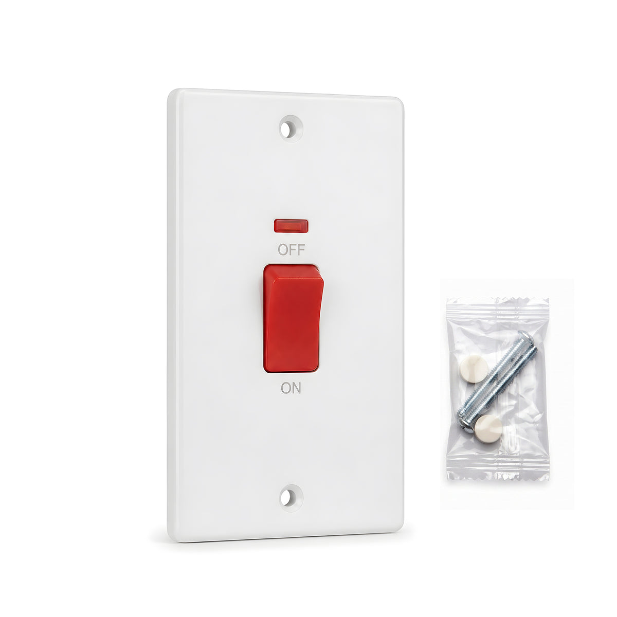 45A Cooker Switch with Neon Indicator Red Rocker White~4085