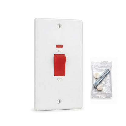 45A Cooker Switch with Neon Indicator Red Rocker White~4085