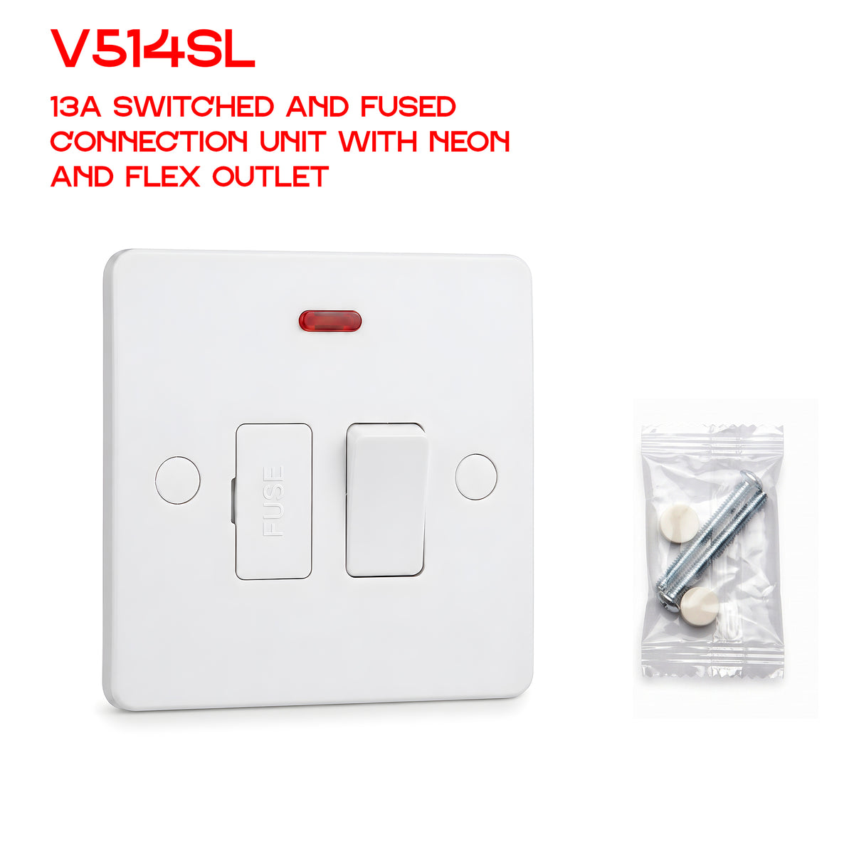 White 13A Fused Connection Unit, Single Gang Fused Spur FCU~4086