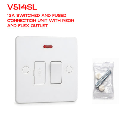 White 13A Fused Connection Unit, Single Gang Fused Spur FCU~4086