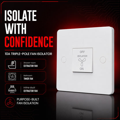 White Electrical Switches – LED Dimmer & Fan Isolator~4084