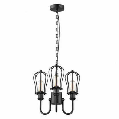 3 Light Pendant, Black Wire Cage or Clear Glass Shades, E27~4088