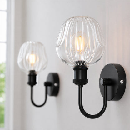 Glass Wall Light, Amber Bell Copper or Black Ribbed Tulip, E27~4089