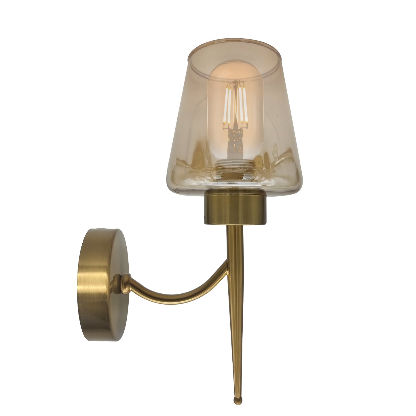 Modern Amber Glass Plate Wall Light with Bell/Mug Shape Lampshade – Ideal for Bedrooms, Hallways, Lounge, Kitchens, and Chic Bar Spaces