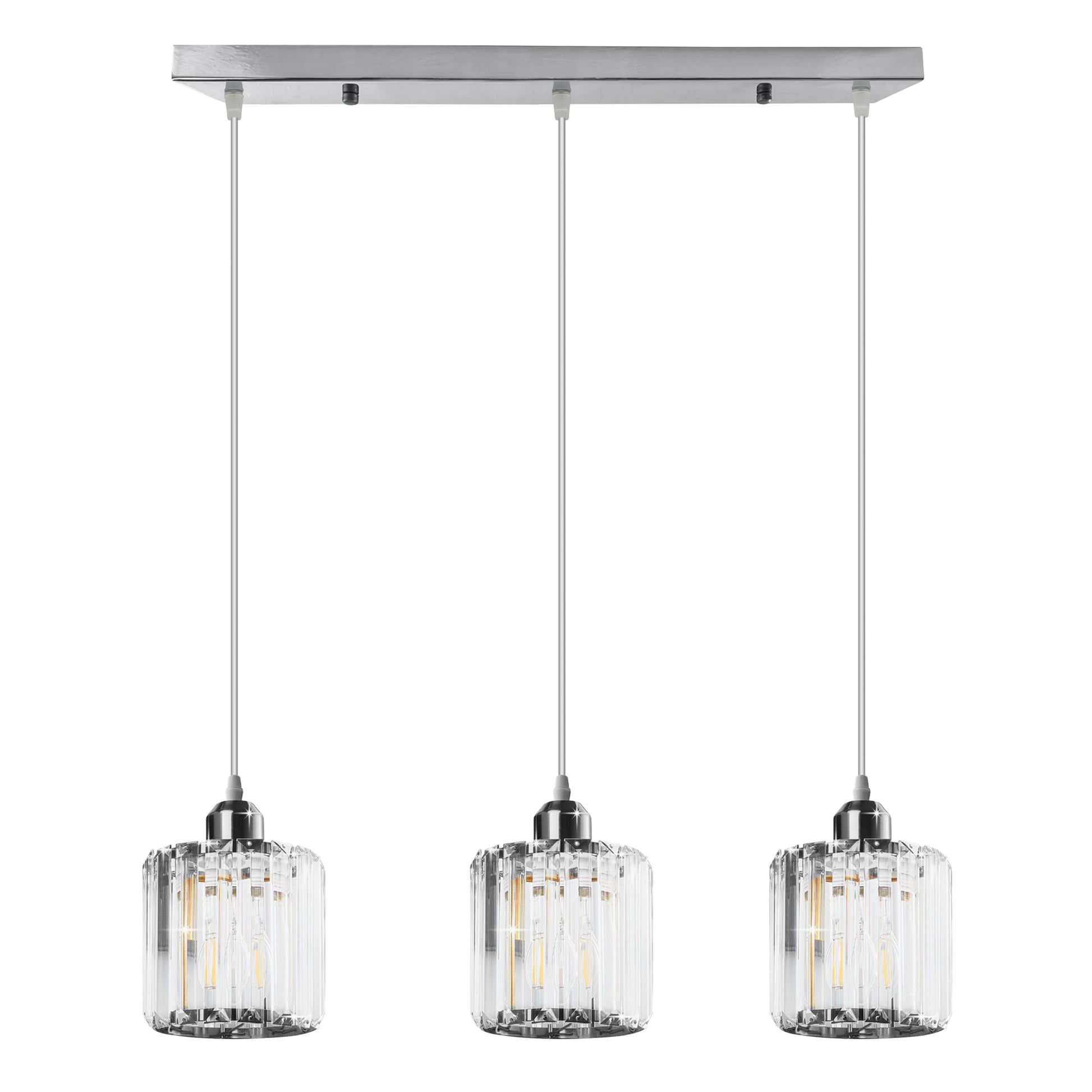 3 head linear pendant light with rectangle clear crystal shade 