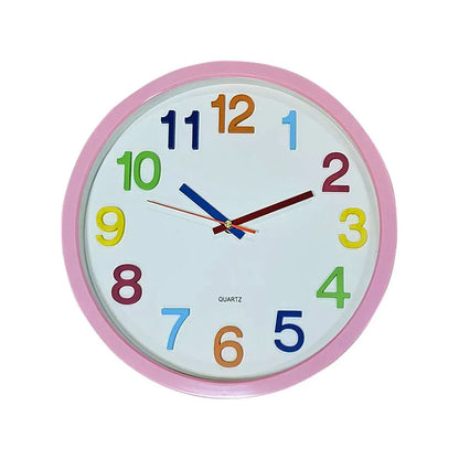Modern Round Colorful Kids Wall Silent Clock - Pink
