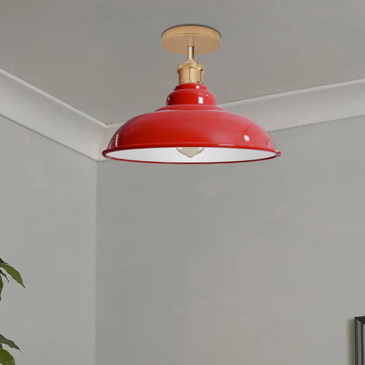Industrial Vintage Retro Flush Mount Red Shade Ceiling Light
