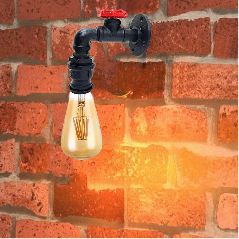 Water Pipe Lamp Retro Metal Steampunk Black Wall Sconce