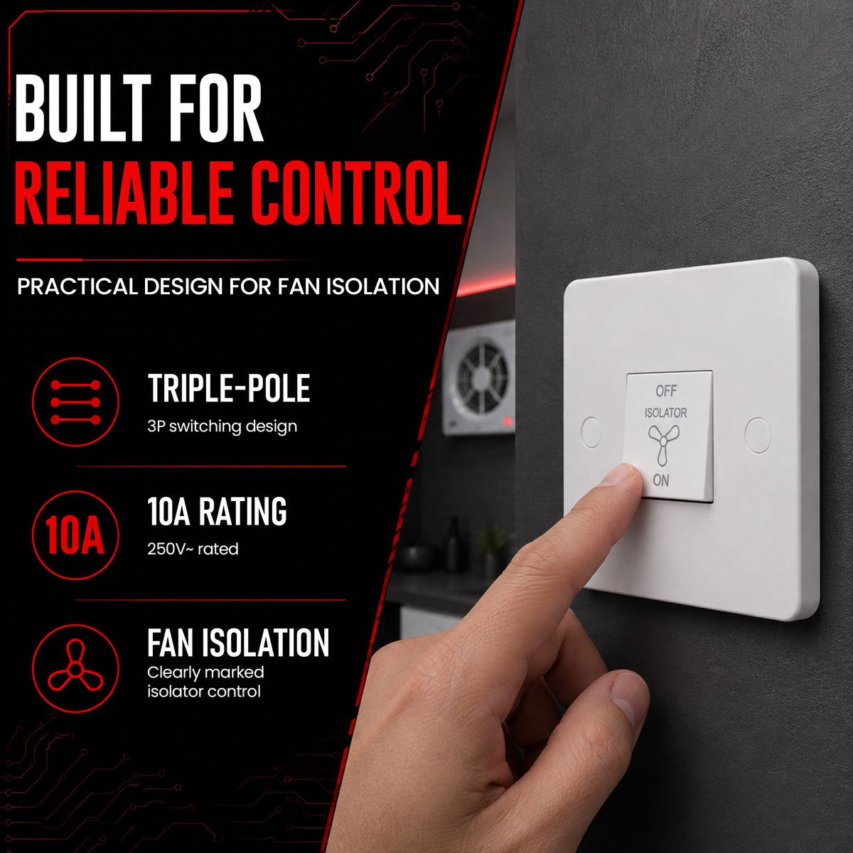 White Electrical Switches – LED Dimmer & Fan Isolator~4084