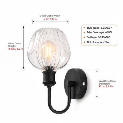 Glass Wall Light, Amber Bell Copper or Black Ribbed Tulip, E27~4089