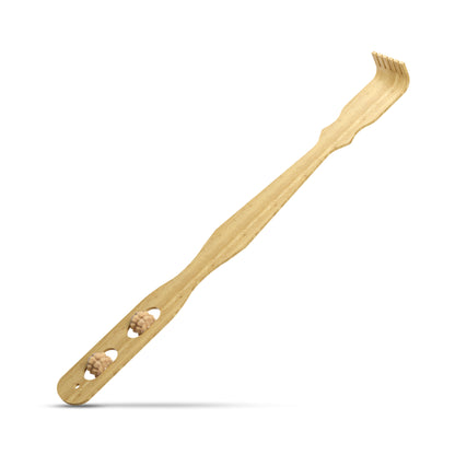 Bamboo Finger Design Back Scratcher Aid Stick Double Roller Stick ~3662