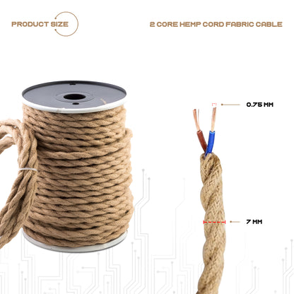 2 Core Hemp Twisted Vintage fabric Cable Flex0.75mm - Size