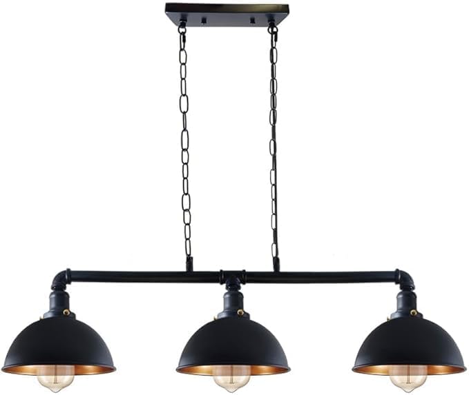3 Head Water Pipe Ceiling Pendant Light With Black Dome Shade~2611