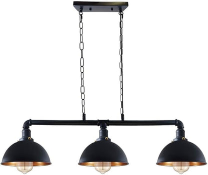 3 Head Water Pipe Ceiling Pendant Light With Black Dome Shade~2611