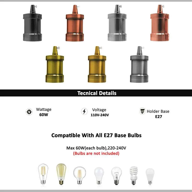 Metal E27 Screw Cap Industrial Lamp Light Bulb Holder Antique Style Edison~3275