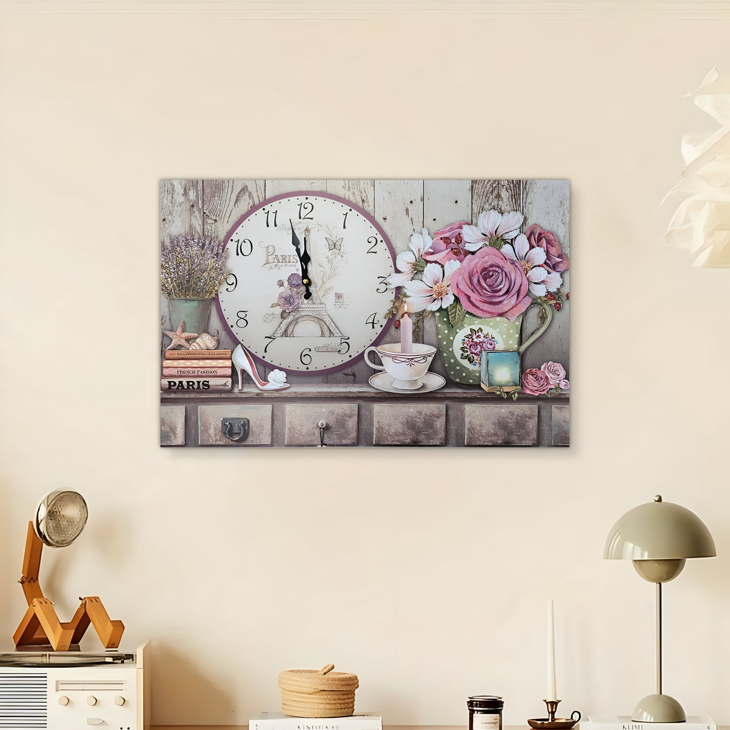 Floral Vintage Style Art Painting Wall Clock