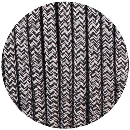 Black+White+Grey Multi Tweed Vintage Fabric Round 3 core Italian Braided Cable