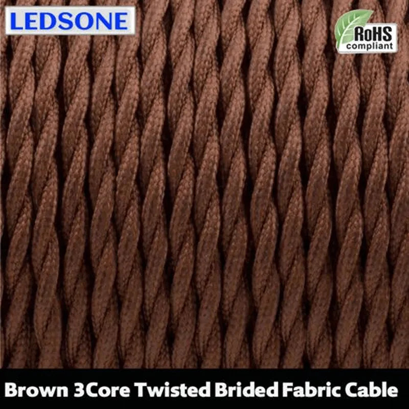 Brown Twisted Vintage fabric cords Flex0.75mm 3 Core