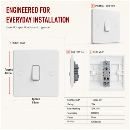 1, 2 & 3 Gang 2 Way White Light Switches 250V AC~4035