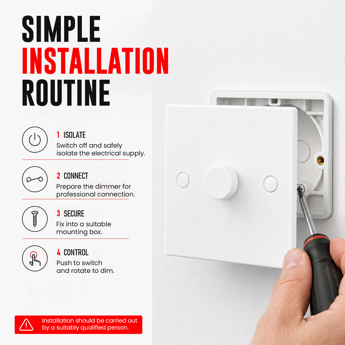 White Electrical Switches – LED Dimmer & Fan Isolator~4084