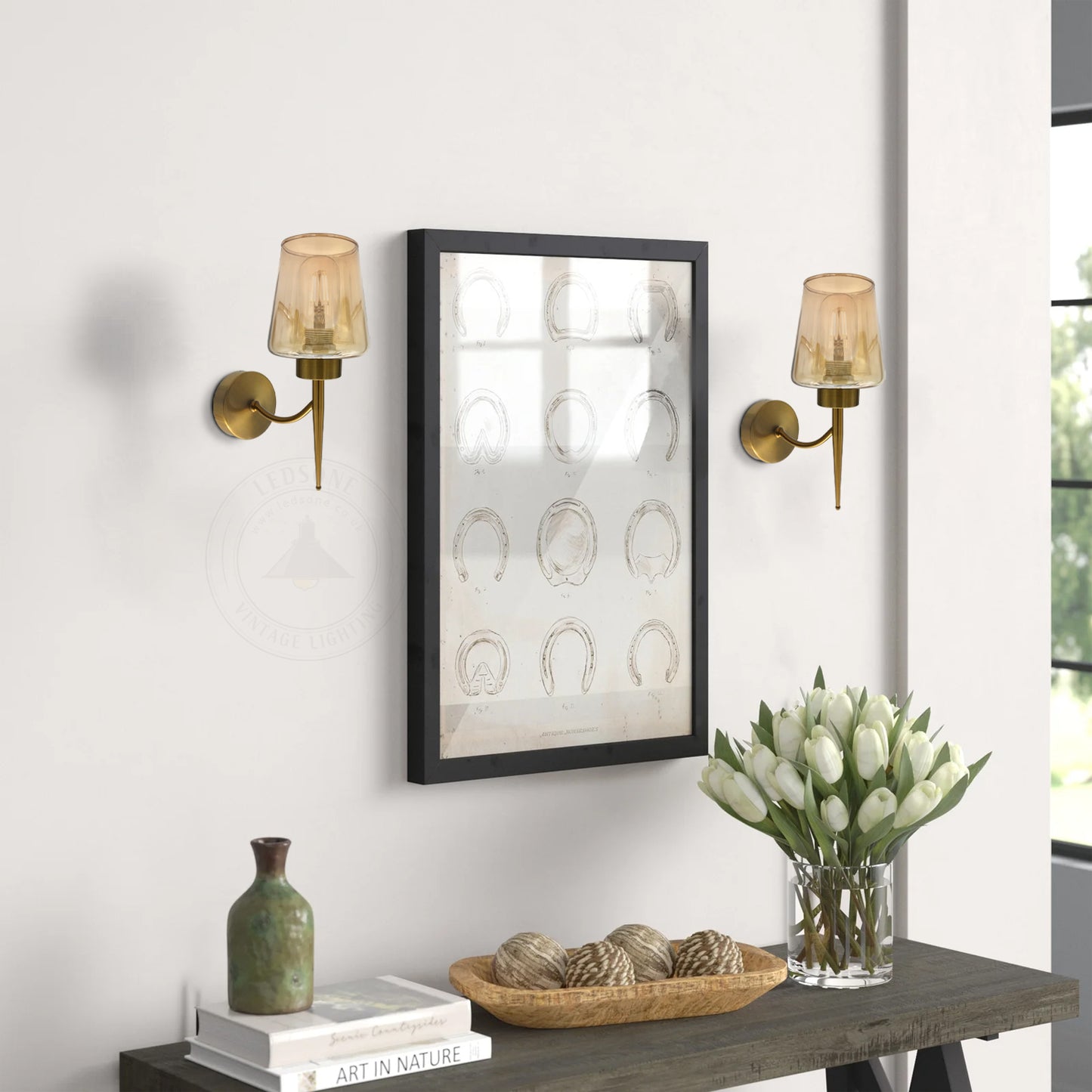 Modern Amber Glass Plate Wall Light with Bell/Mug Shape Lampshade – Ideal for Bedrooms, Hallways, Lounge, Kitchens, and Chic Bar Spaces - Application Image