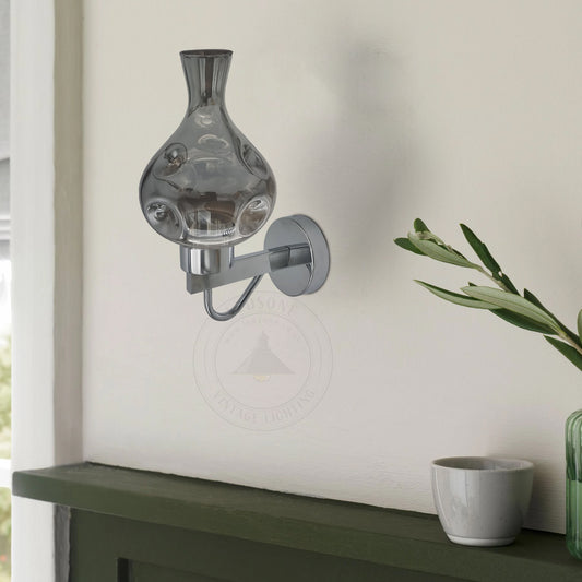 Modern Wall Light with Smoked Glass Chrome Plate & Vase Shape - Application Image 1