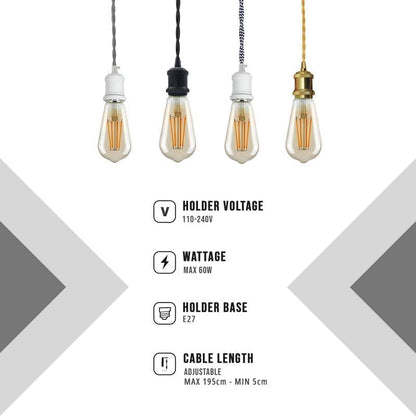 2 Pack Vintage E27 Pendant Light 2m Cable ~ 4062